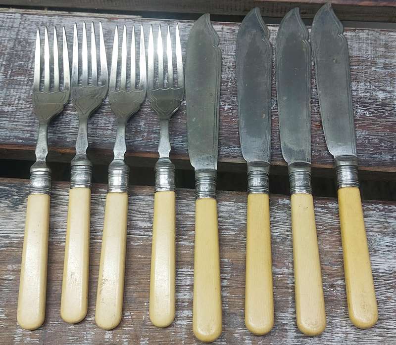 vintage sterling  silver fish forks and knives clearly stamped