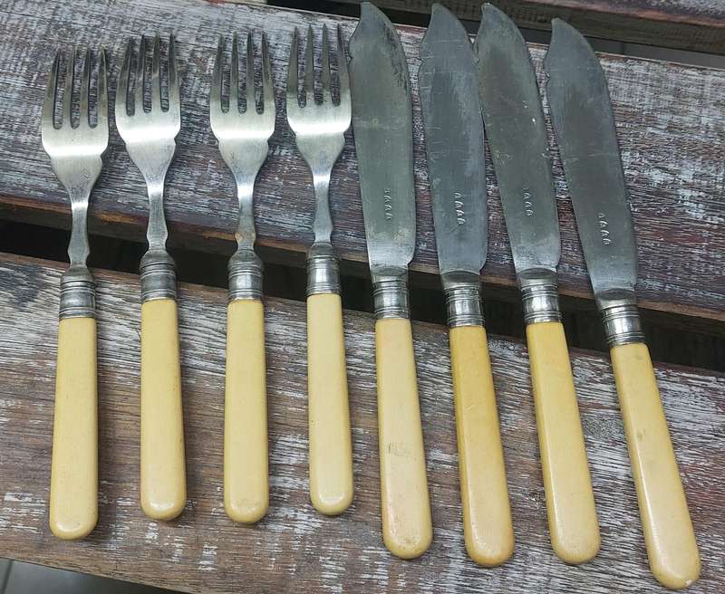 vintage sterling  silver fish forks and knives clearly stamped
