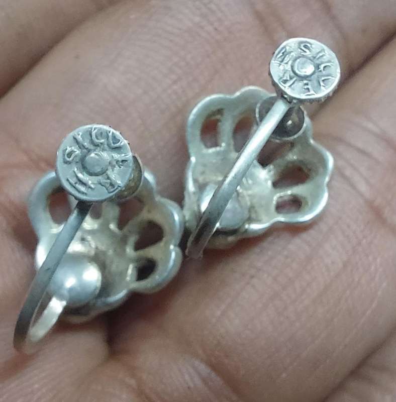vintage solid silver real pearl and marcasite earrings