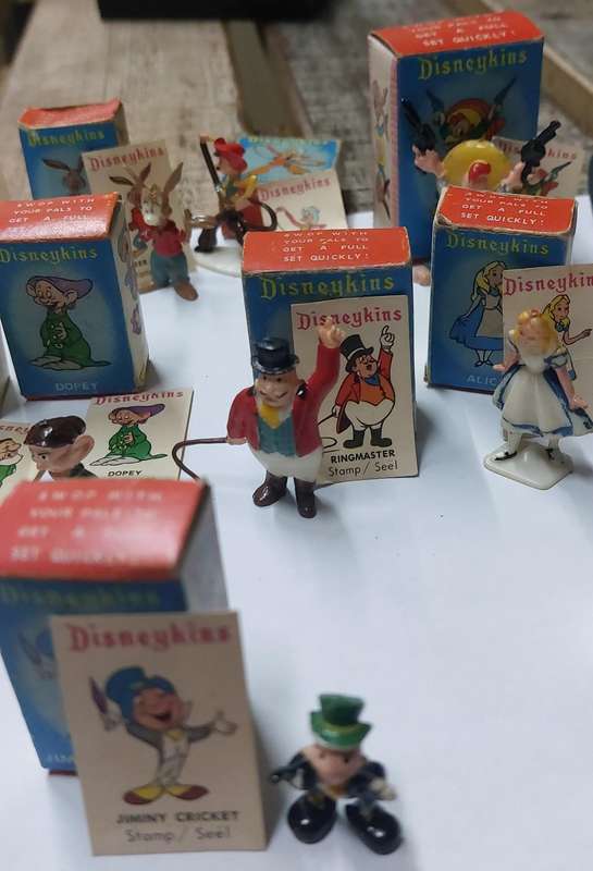 1960s complete set of 1 to 34 Marx Disneykins boxed with cards
