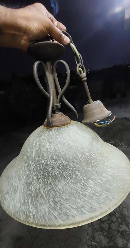 Heavy Vintage Large glass  and metal lamp