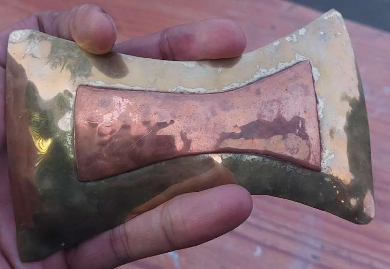 Large vintage brass and copper belt buckle