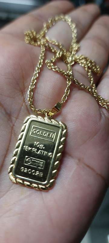 Gold plate gold bar pendant and chain