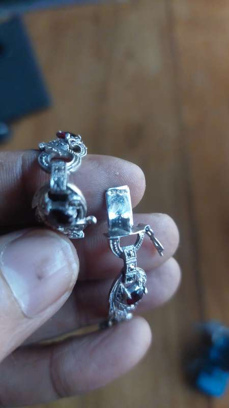 MARCASITE AND GARNETS SET IN pure SILVER HAND CHAIN