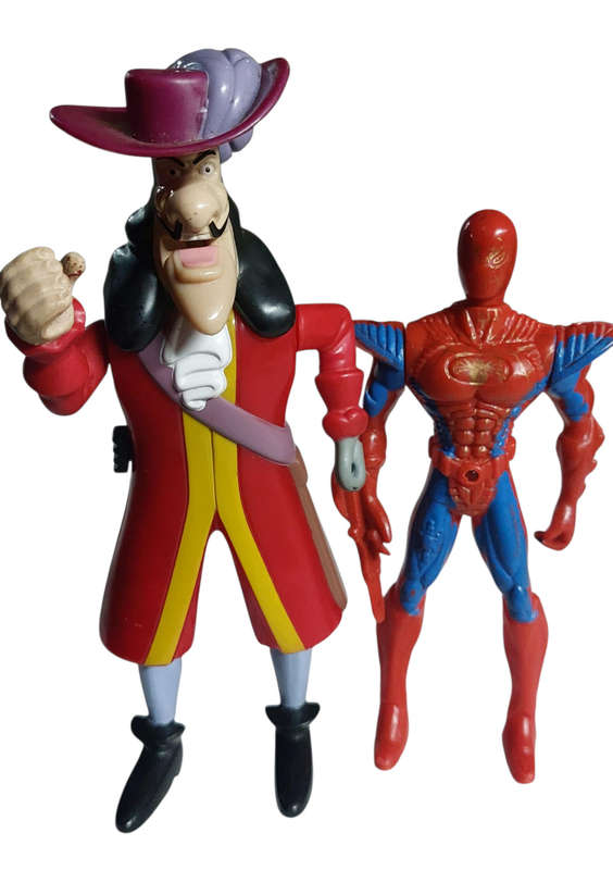 Vintage captain hook and spider man figures