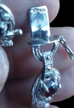 MARCASITE AND GARNETS SET IN pure SILVER HAND CHAIN