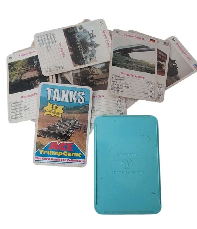 rare vintage made in germany piatnik collectable tanks cards in case
