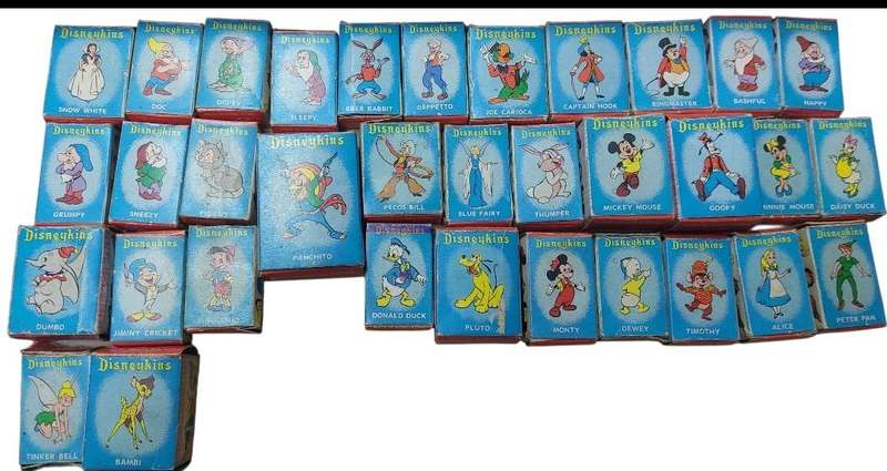 1960s complete set of 1 to 34 Marx Disneykins boxed with cards