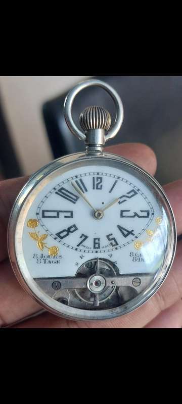 Antique circa 1910 Hebdomas solid silver 8 day pocket watch works 200%