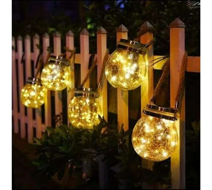 Solar Cracked Glass Hanging Lanterns with Handles  Set of 2