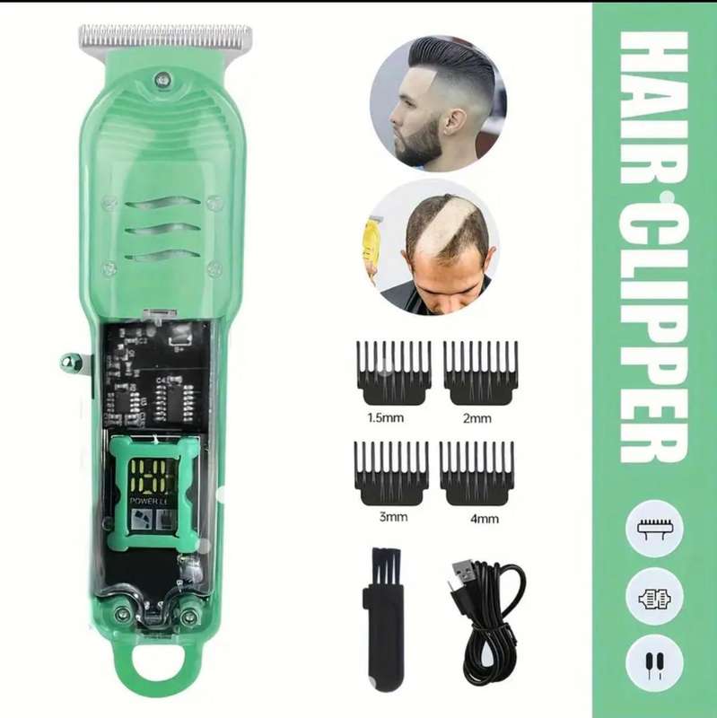 PROFESSIONAL HAIRCUTTING TRIMMER KIT WITH LCD DISPLAY AND TYPE-C CHARGING (GREEN)
