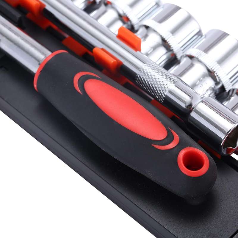 12Pcs Socket Set, 10-24mm Metric Drive with 24-Teeth Quick-Released Ratchet Wrench and 6" Extension