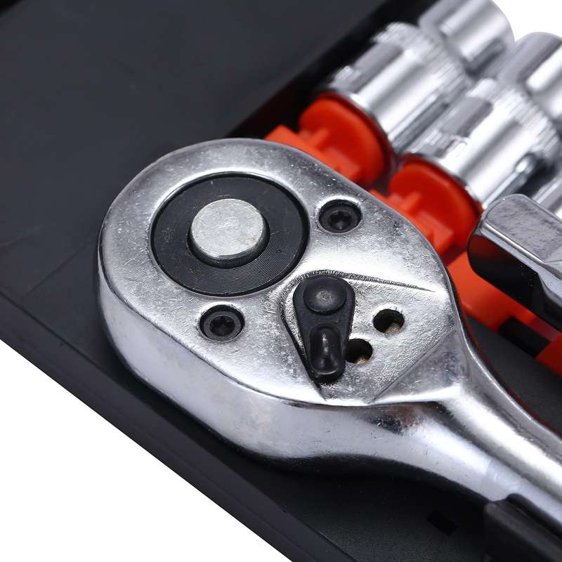 12Pcs Socket Set, 10-24mm Metric Drive with 24-Teeth Quick-Released Ratchet Wrench and 6" Extension