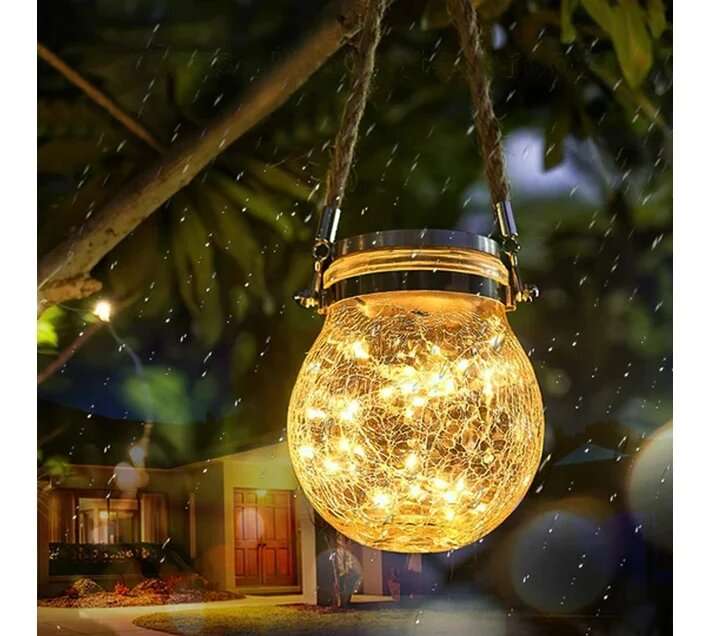 Solar Cracked Glass Hanging Lanterns with Handles  Set of 2