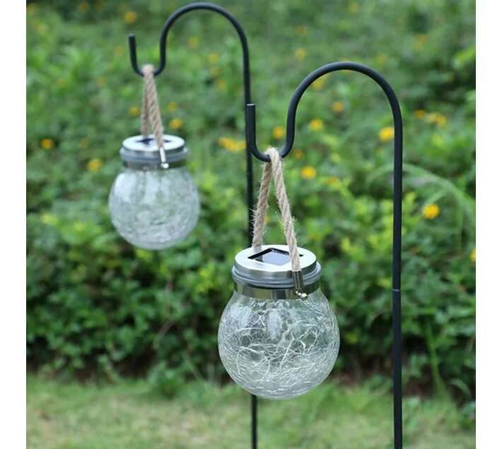 Solar Cracked Glass Hanging Lanterns with Handles  Set of 2