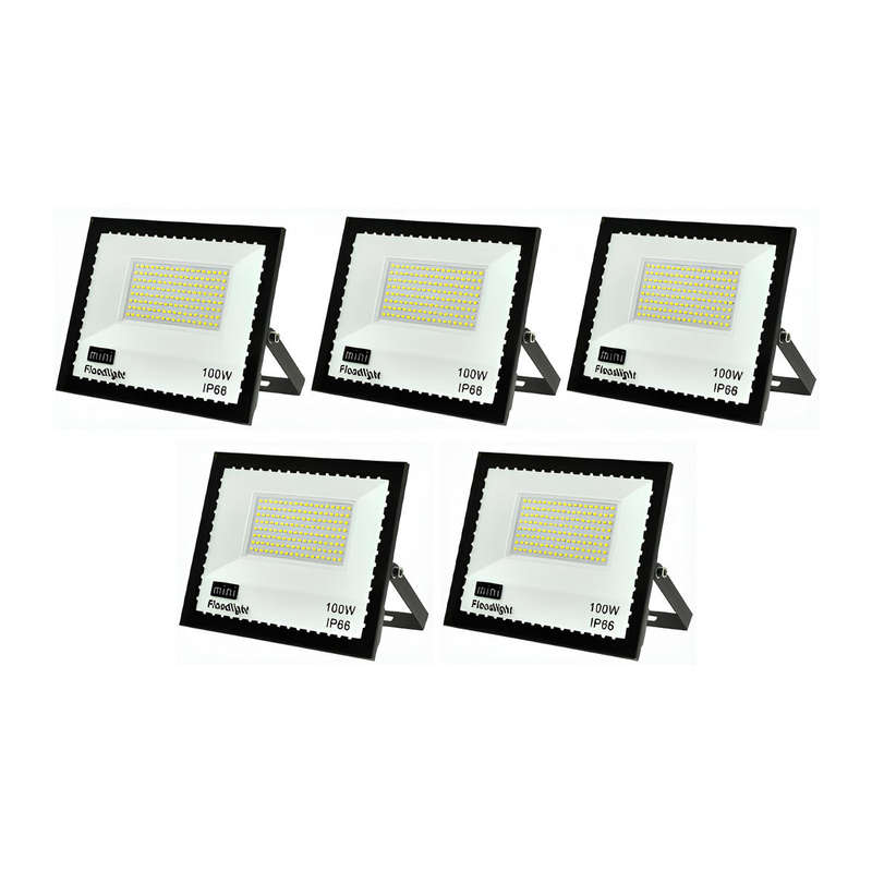 LED Flood Light, 100W IP68 Waterproof, Outdoor Security Lights, Pack of 5, Black