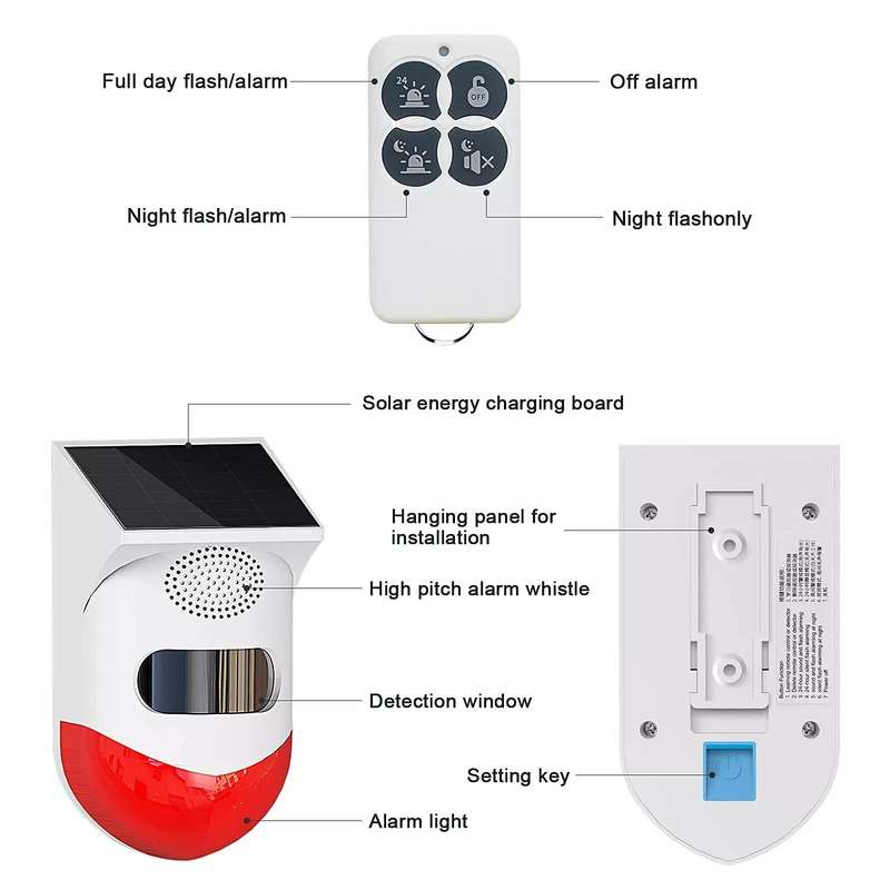 Solar Motion Sensor Alarm, with 2 Remote Control, Wireless Infrared, 120dB - Set of 2