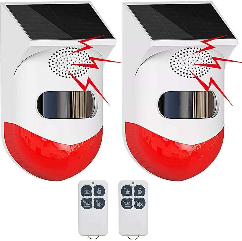 Solar Motion Sensor Alarm, with 2 Remote Control, Wireless Infrared, 120dB - Set of 2