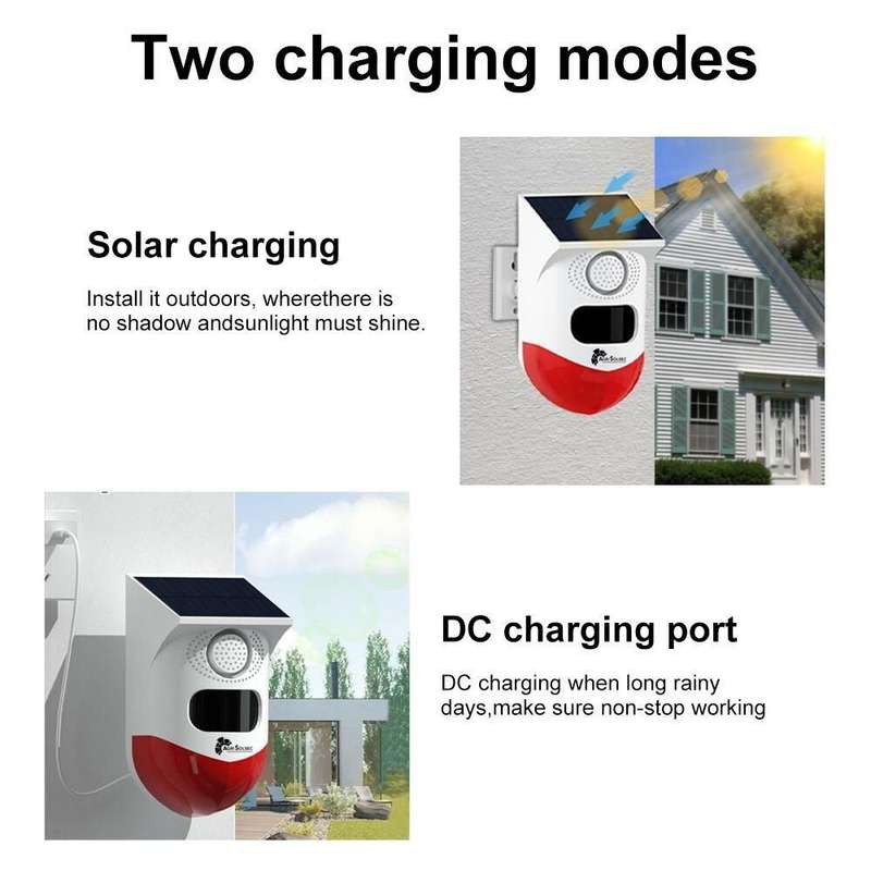 Solar Motion Sensor Alarm, with 2 Remote Control, Wireless Infrared, 120dB - Set of 2