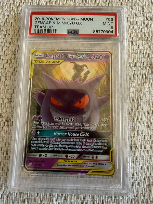 Pokemon TCG #53 Gengar & Mimikyu - Team up PSA 9