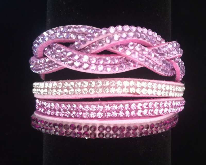 Multilayer Double Wrap Faux Suede Lilac Rhinestone Bracelet