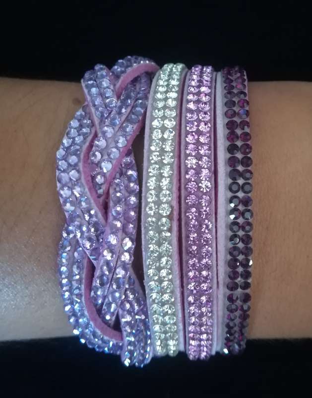 Multilayer Double Wrap Faux Suede Lilac Rhinestone Bracelet