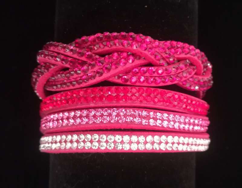 Multilayer Double Wrap Faux Suede Pink Rhinestone Bracelet