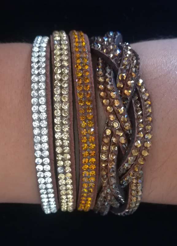 Multilayer Double Wrap Faux Suede Brown Rhinestone Bracelet
