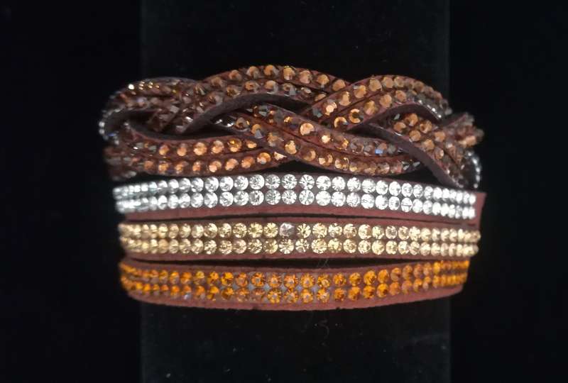 Multilayer Double Wrap Faux Suede Brown Rhinestone Bracelet