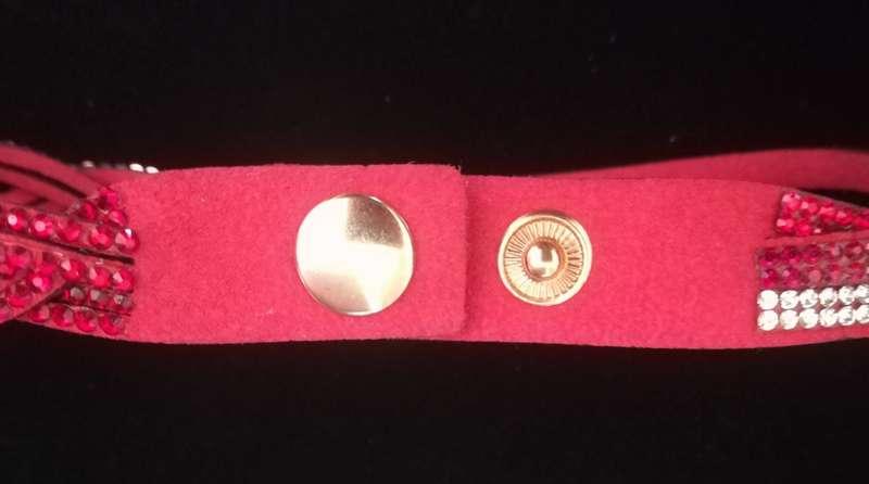 Multilayer Double Wrap Faux Suede Red Rhinestone Bracelet