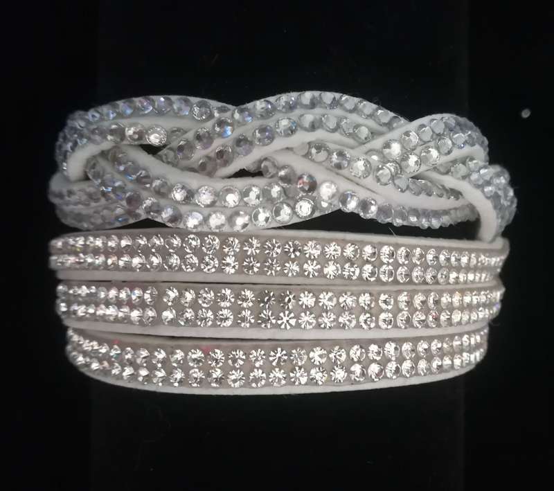 Multilayer Double Wrap Faux Suede White Rhinestone Bracelet