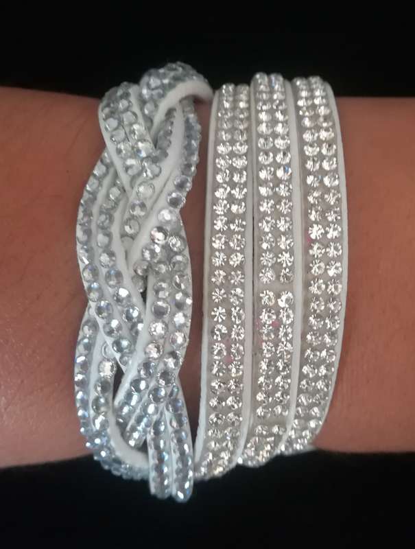 Multilayer Double Wrap Faux Suede White Rhinestone Bracelet