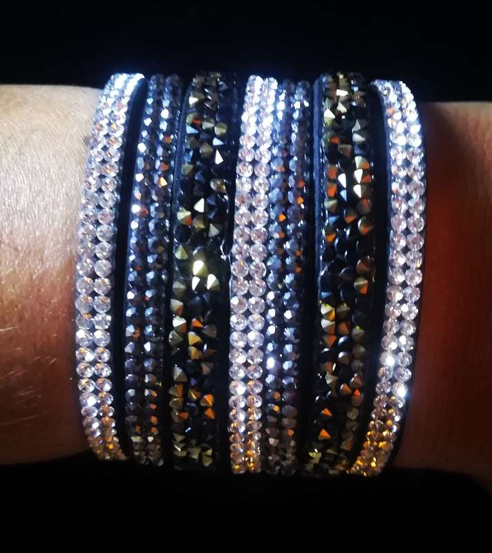 Multilayer Wrap Faux Suede Black Rhinestone Bracelet