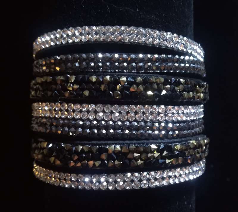 Multilayer Wrap Faux Suede Black Rhinestone Bracelet