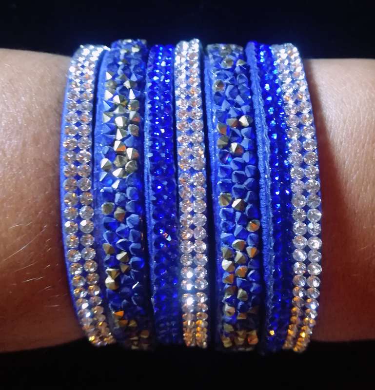 Multilayer Wrap Faux Suede Dark Blue Rhinestone Bracelet