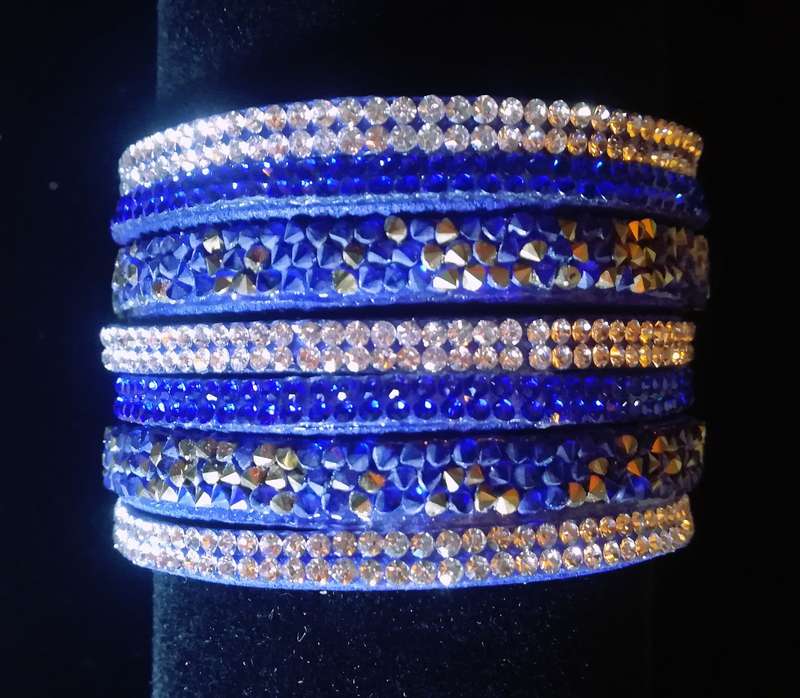 Multilayer Wrap Faux Suede Dark Blue Rhinestone Bracelet
