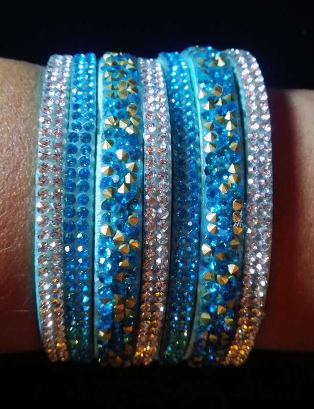 Multilayer Wrap Faux Suede Light Blue Rhinestone Bracelet
