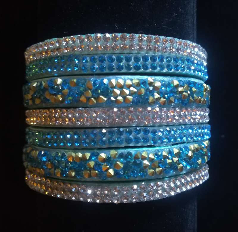 Multilayer Wrap Faux Suede Light Blue Rhinestone Bracelet