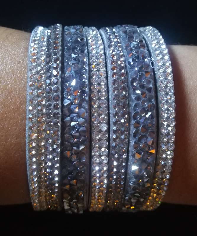 Multilayer Wrap Faux Suede Grey Rhinestone Bracelet