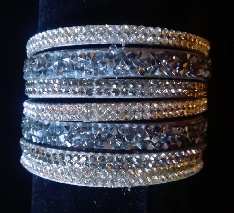 Multilayer Wrap Faux Suede Grey Rhinestone Bracelet
