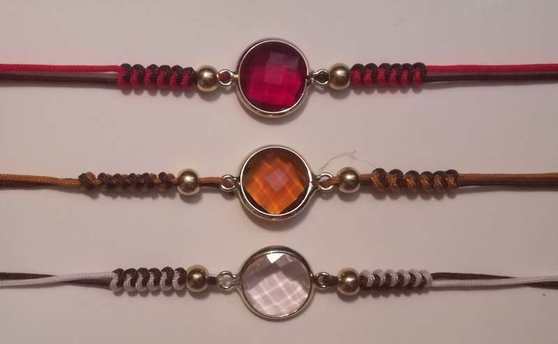 Decorative Multi-coloured Stone Thread Bracelet in Red , Amber & Pink