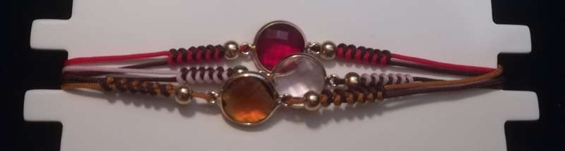 Decorative Multi-coloured Stone Thread Bracelet in Red , Amber & Pink