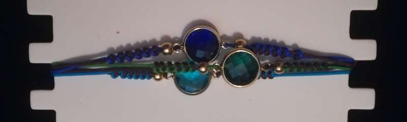 Decorative Multi-coloured Stone Thread Bracelet in Light Blue , Dark Blue and Green