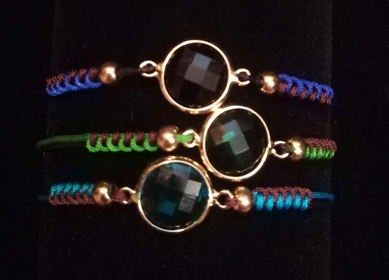 Decorative Multi-coloured Stone Thread Bracelet in Light Blue , Dark Blue and Green