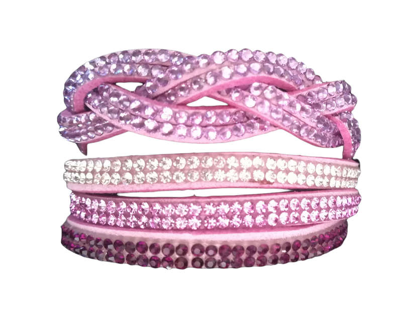 Multilayer Double Wrap Faux Suede Lilac Rhinestone Bracelet