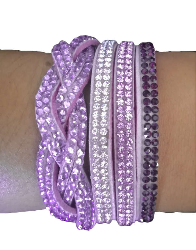 Multilayer Double Wrap Faux Suede Lilac Rhinestone Bracelet