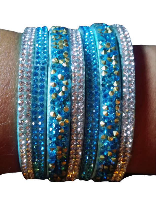 Multilayer Wrap Faux Suede Light Blue Rhinestone Bracelet