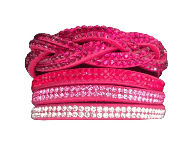 Multilayer Double Wrap Faux Suede Pink Rhinestone Bracelet