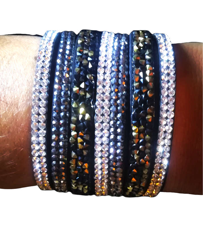 Multilayer Wrap Faux Suede Black Rhinestone Bracelet