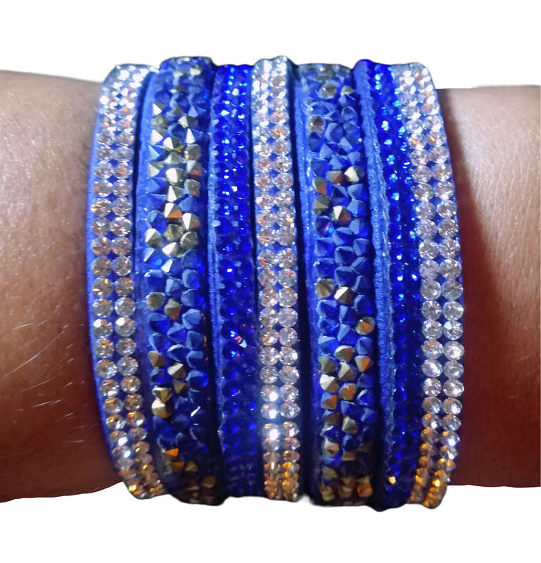 Multilayer Wrap Faux Suede Dark Blue Rhinestone Bracelet